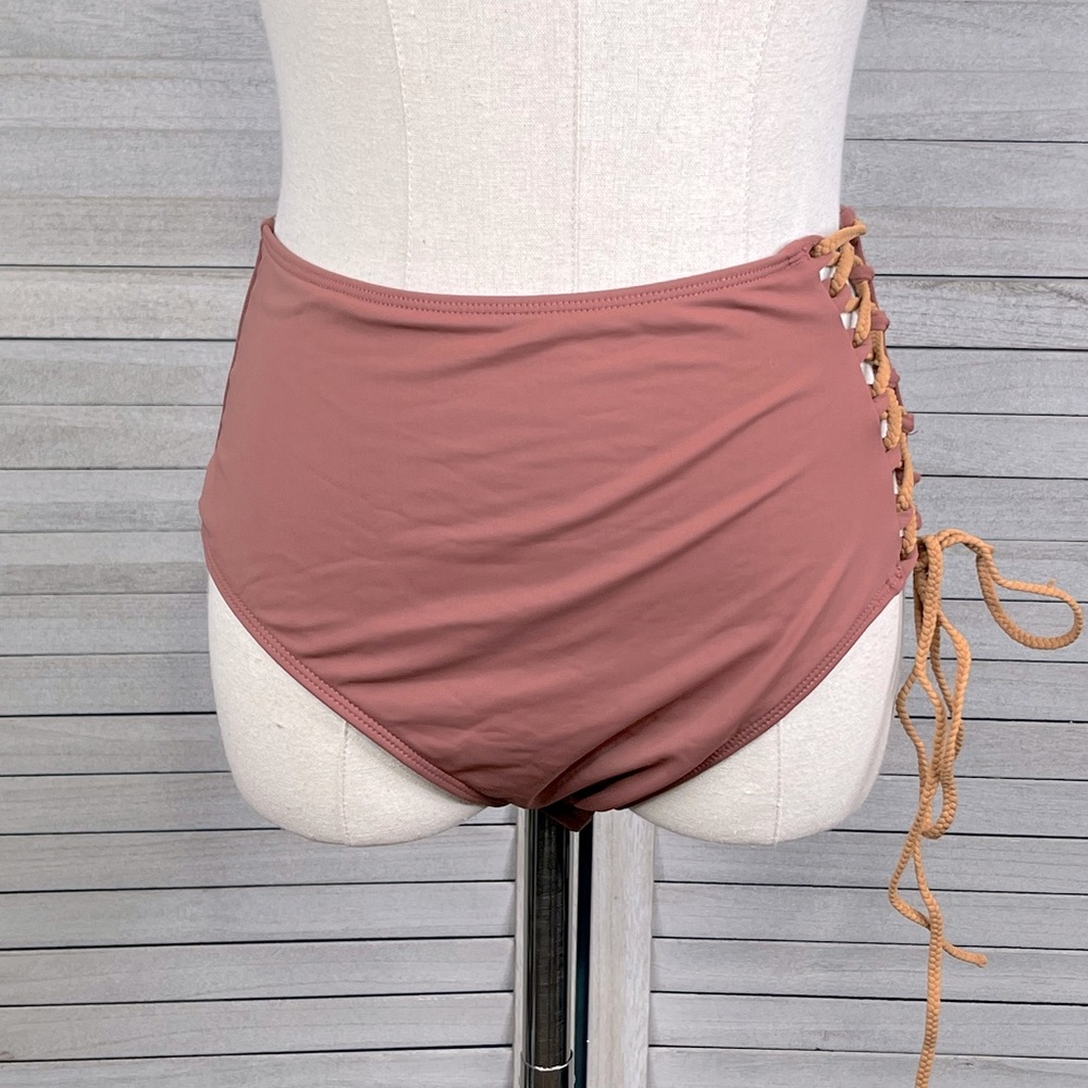 ICON SWIM Bikini Bottoms with Rope Side Lacing Dusty Rose/Light Pumpkin-Large